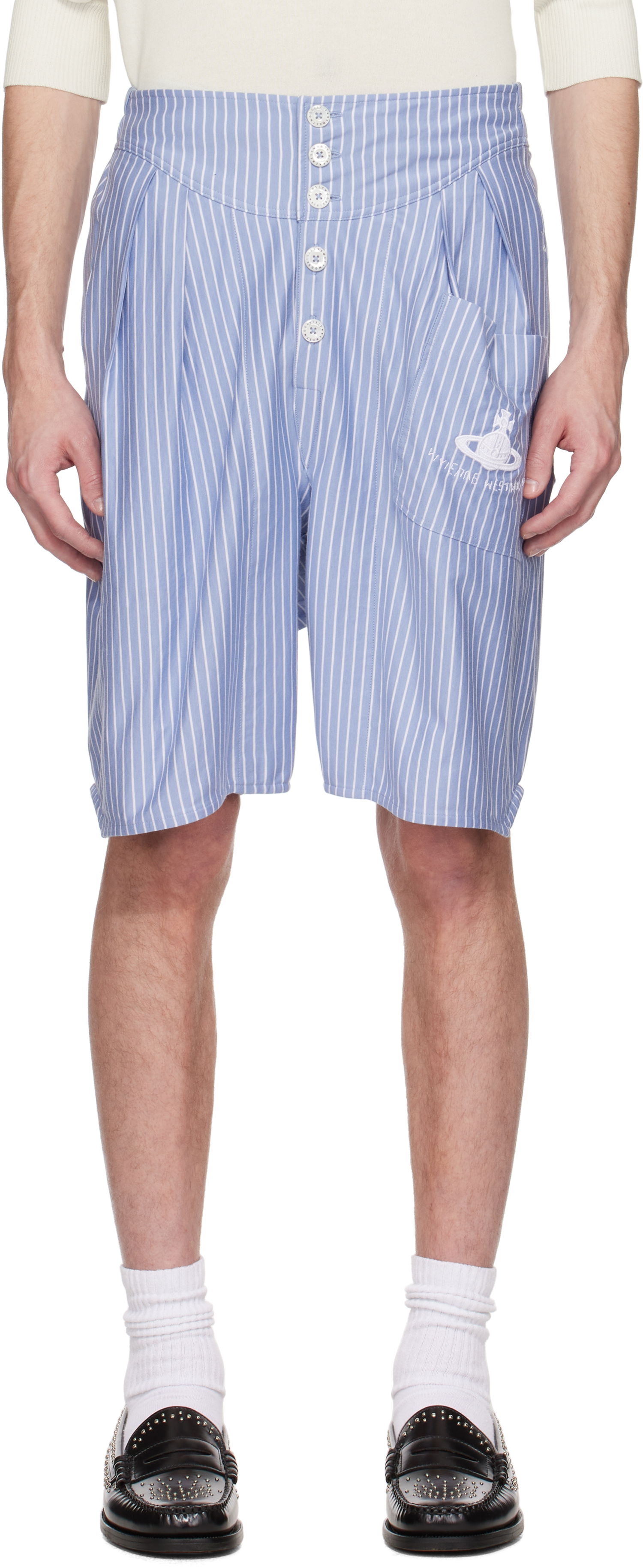 Šortky Vivienne Westwood Vivienne Westwood Romario Striped Shorts Modrá | 3F03000B-J009D-, 0