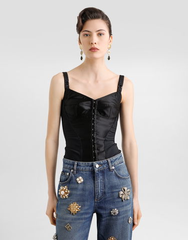Podprsenka Dolce & Gabbana Dolce & Gabbana Elastic Satin Bustier Top Čierna | F7525TGDCMXN0000, 1