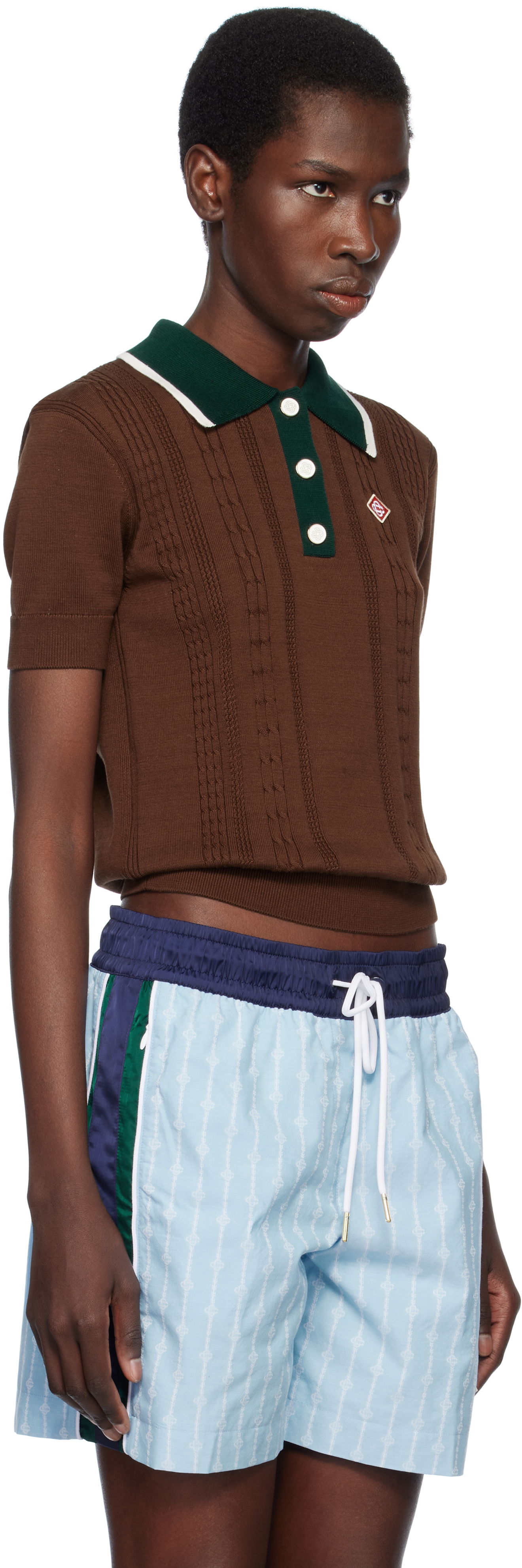 Polo tričko Casablanca Casablanca Cable Knit Polo Hnedá | WS25-KW-948-01, 1