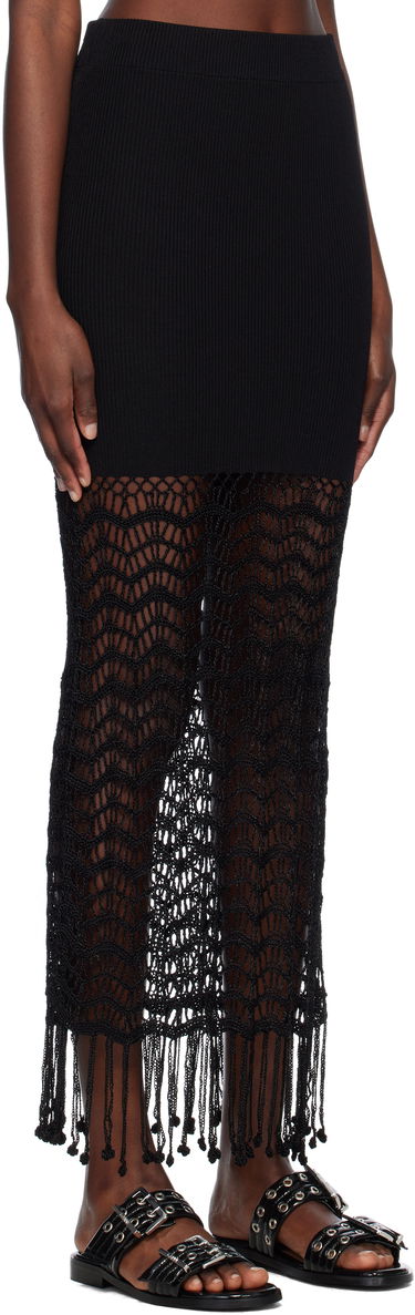 Sukňa GANNI GANNI Crochet Maxi Skirt with Fringe Čierna | K2435, 1