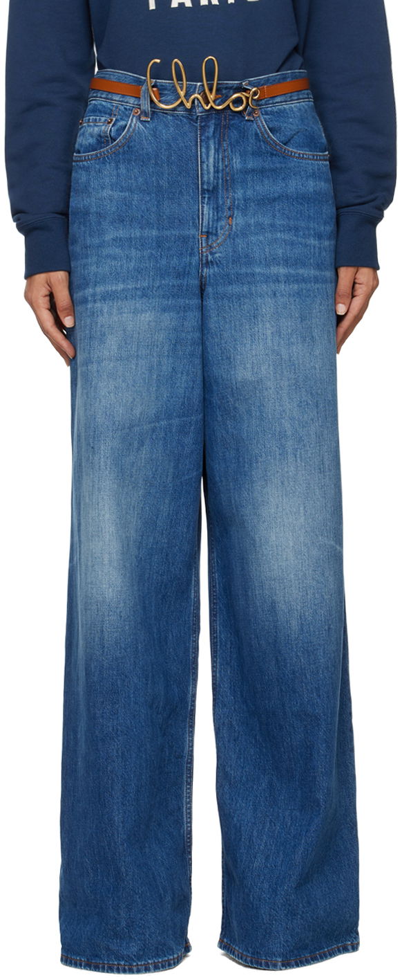 Faded Wide-Leg Denim Jeans