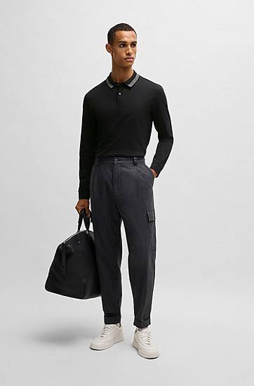 Polo tričko BOSS Slim-Fit Polo Shirt with Collar Detail Čierna | 50531787, 1