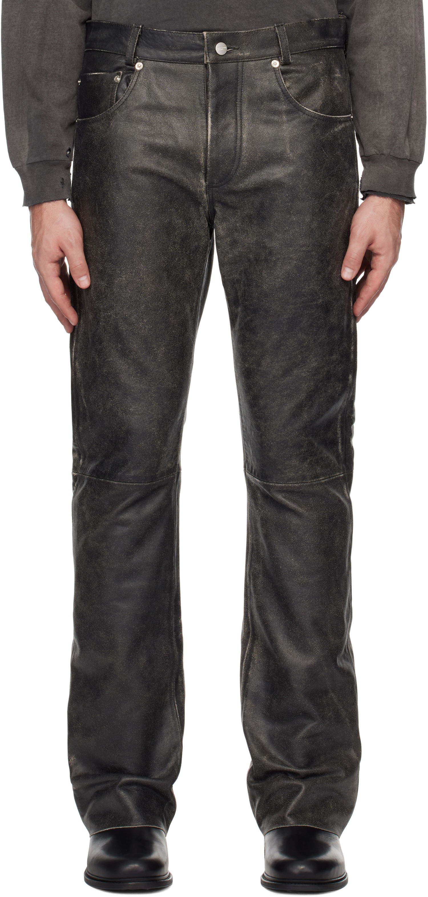 Nohavice Enfants Riches Déprimés Enfants Riches Déprimés Distressed Raw Hem Flare Leather Pants Čierna | 050-371, 0