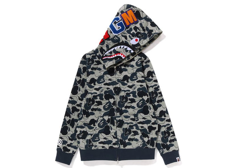 Mikina BAPE BAPE Cookie Camo 2 Shark Full Zip Hoodie Beige W Šedá | 1J30-215-004