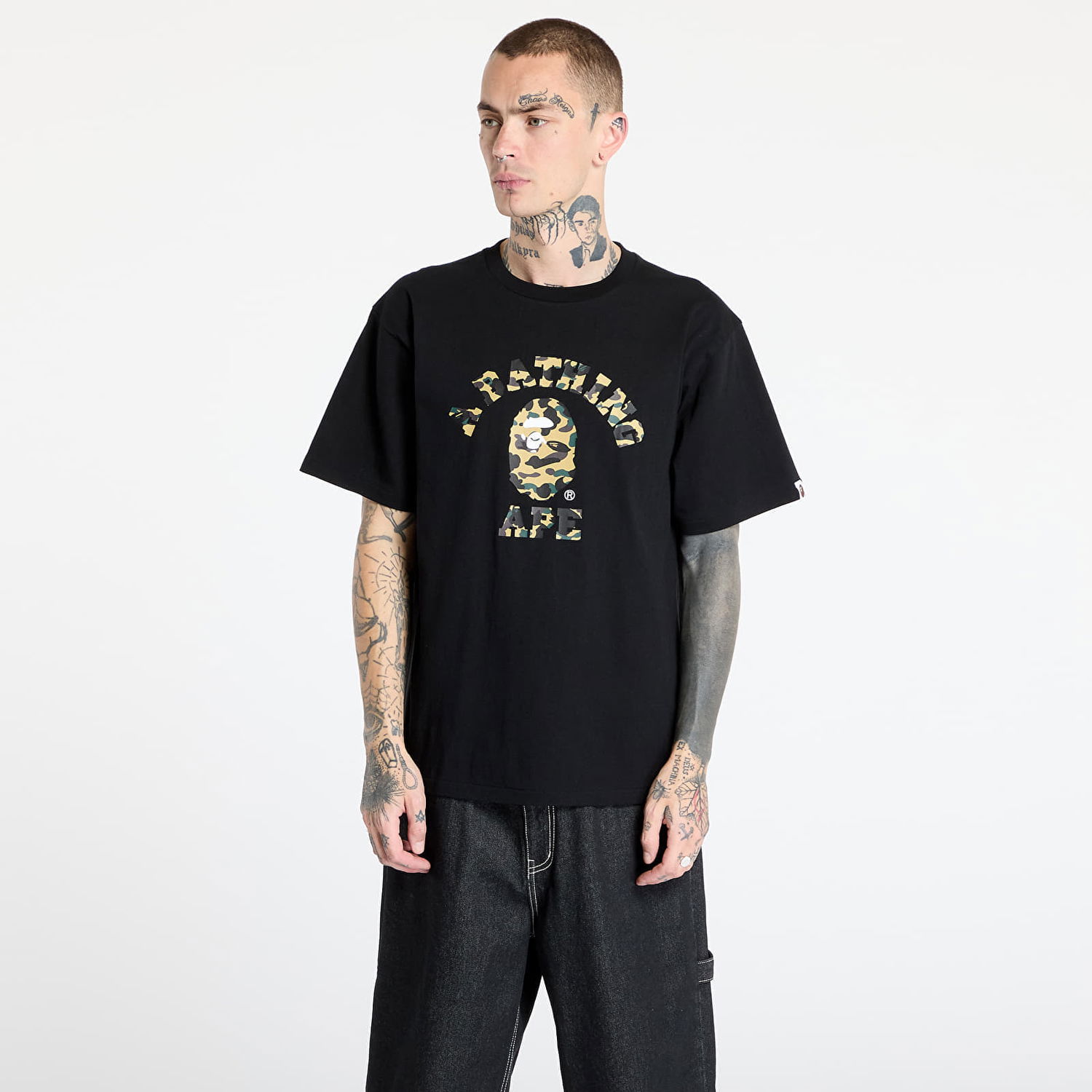 Tričko BAPE A BATHING APE 1st Camo College T-Shirt Čierna | 001TEL301012MBKD, 0