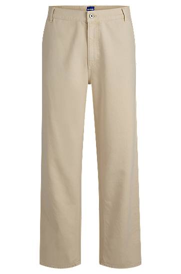 Nohavice BOSS Baggy-Fit Canvas Trousers Béžová | 50531023
