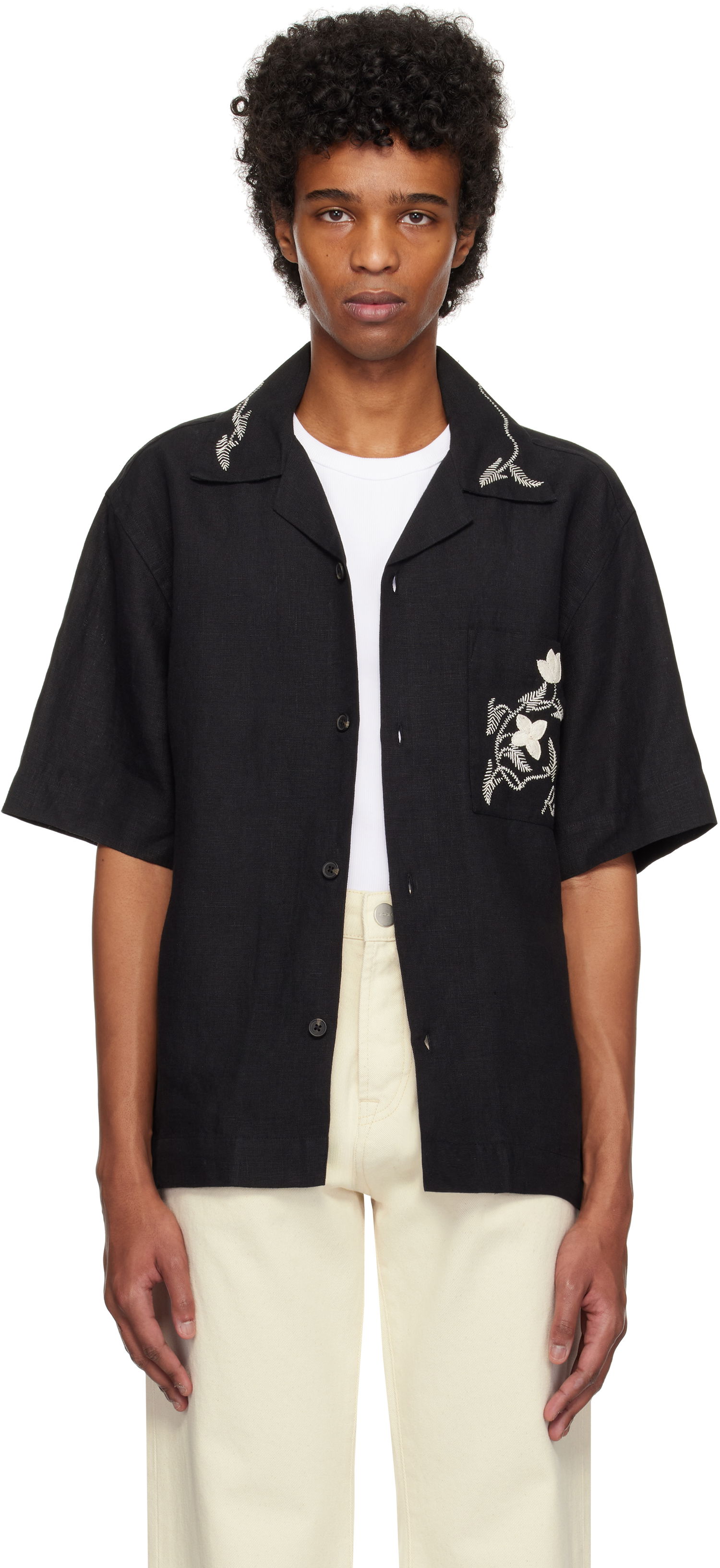 Košeľa Róhe Hand Embroidered Short Sleeve Shirt Čierna | 314-19-084, 0