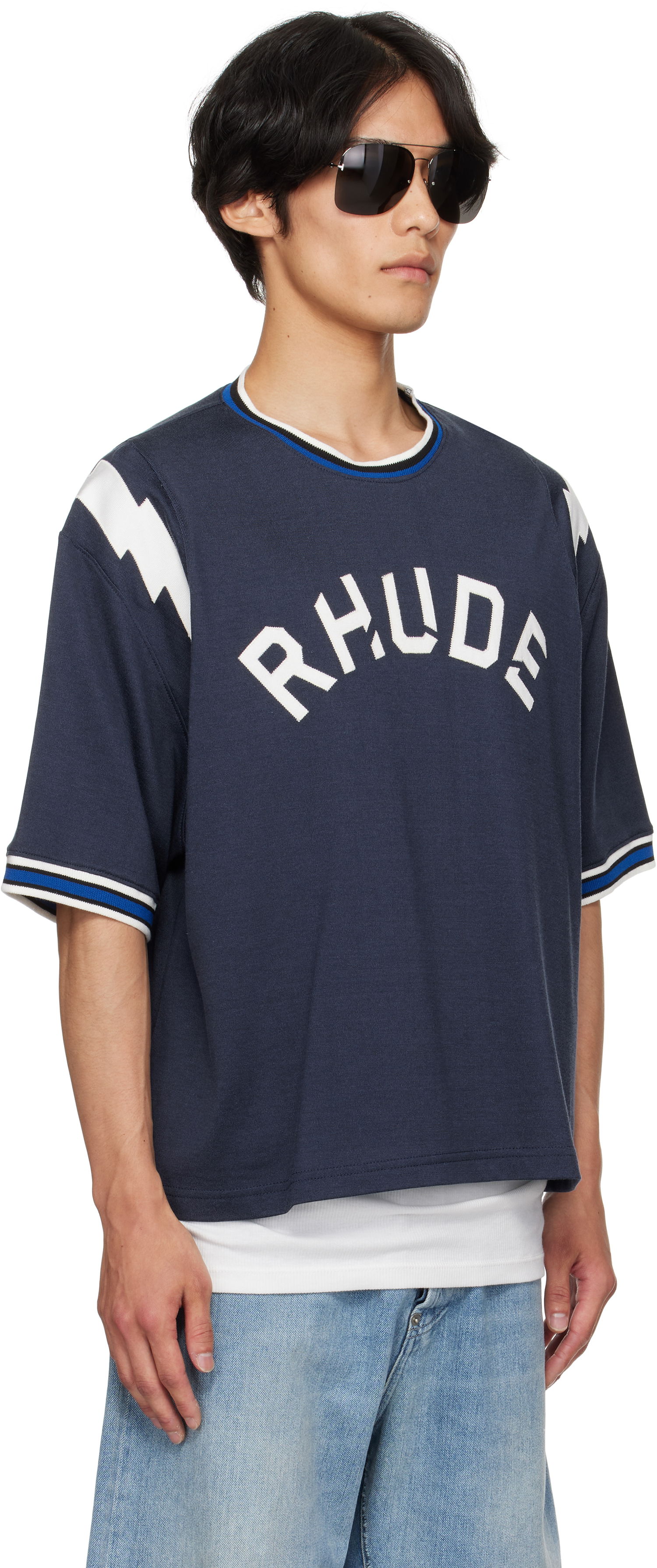 Tričko Rhude Rhude Logo Lightning Ringer T-Shirt Navy | RHPF25TT01729, 1