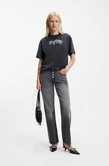 Tričko BOSS Cotton-jersey T-shirt with heart logo Šedá | 50561164, 1