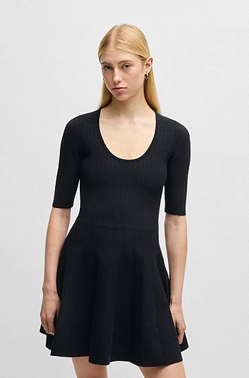 Šaty BOSS BOSS Ottoman-Structured Stretch Knit Fit-and-Flare Dress Čierna | 50530722, 1