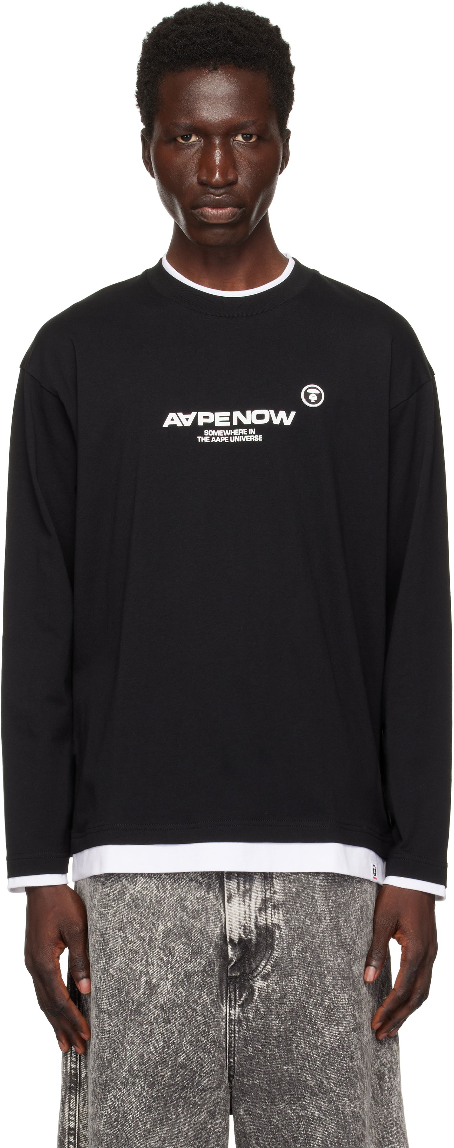 Tričko AAPE by A Bathing Ape AAPE by A Bathing Ape 'AAPE Now' Layered Long Sleeve T-Shirt Čierna | AAPLTM1543XXNBKX, 0
