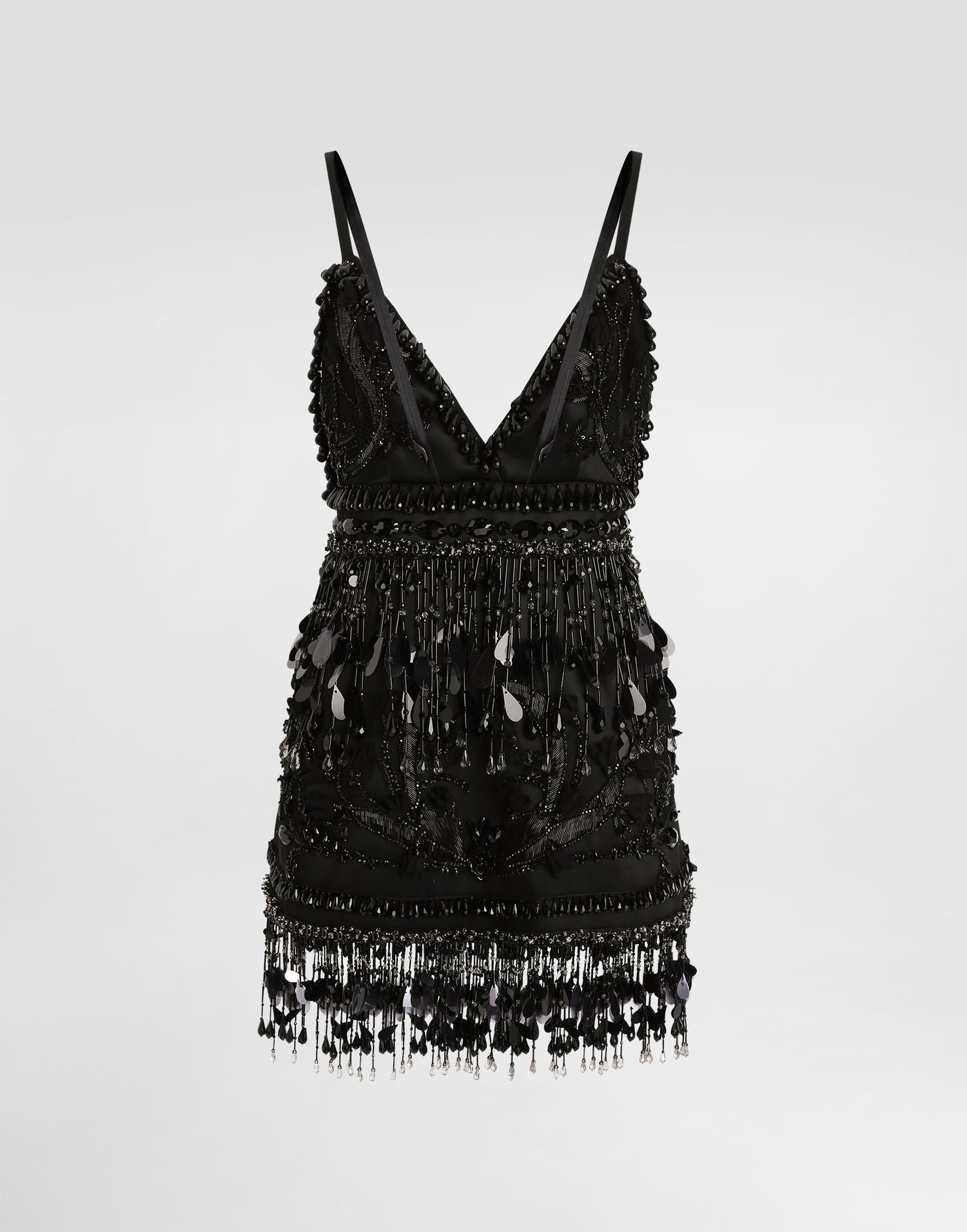 Šaty Dolce & Gabbana Dolce & Gabbana Embroidered Satin Mini Dress with Beaded Fringe Čierna | F60DKZGDDI8S8400, 0