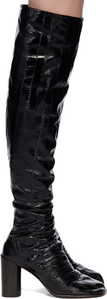 Tenisky a topánky LEMAIRE Glove 80 Crinkled Patent Over-the-Knee Block Heel Boots Čierna | FO0215 LL0156, 0