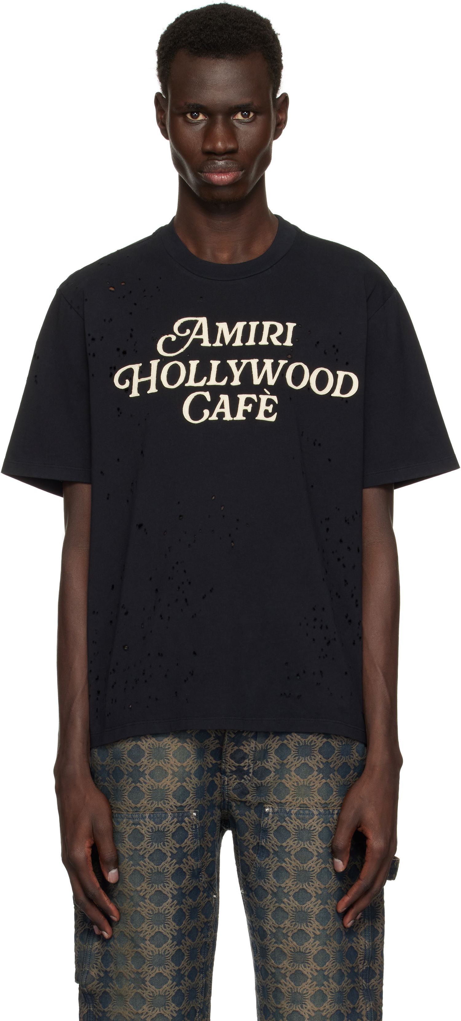 Tričko AMIRI Amiri Hollywood Cafe Distressed T-Shirt Čierna | AMJYTE1176, 0