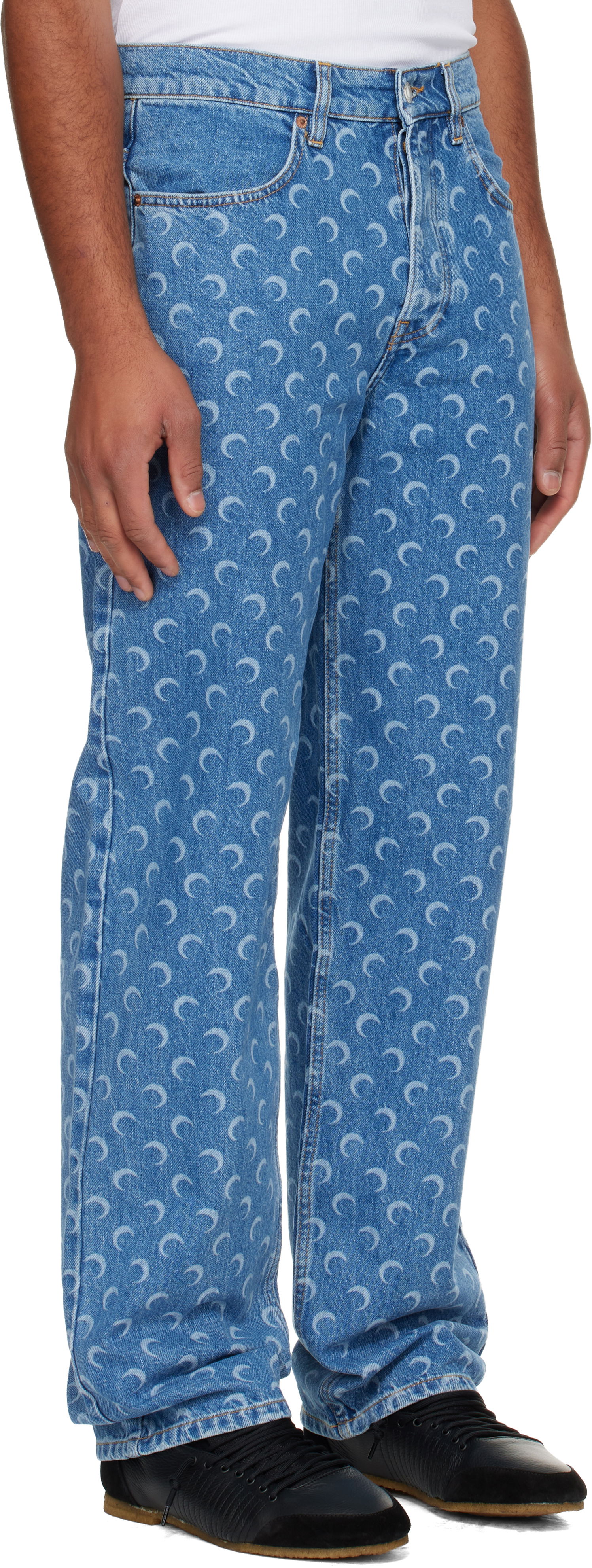 Džínsy Marine Serre Moon Laser Baggy Jeans Modrá | MPA070BCDEN0002, 1
