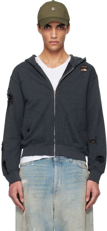 Mikina Acne Studios Acne Studios Distressed Zip-Up Hoodie Šedá | CI0183-, 0