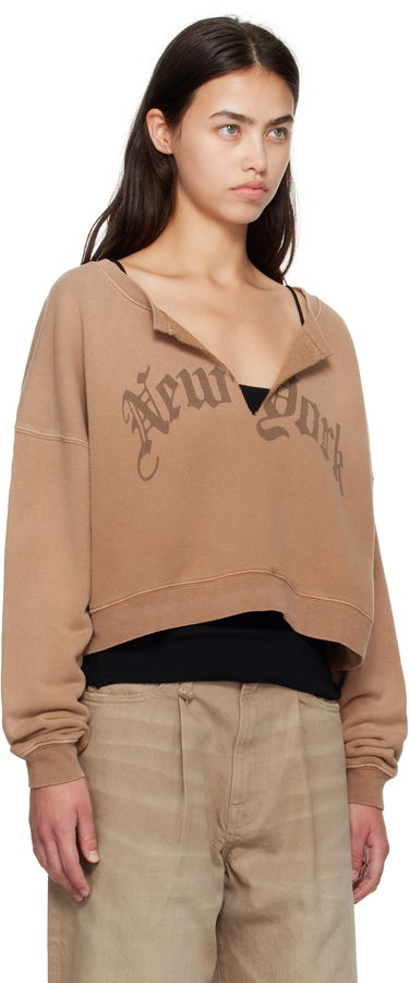 Mikina R13 R13 'New York' Cropped Front Slit Sweatshirt Hnedá | R13WK251-001UU, 1