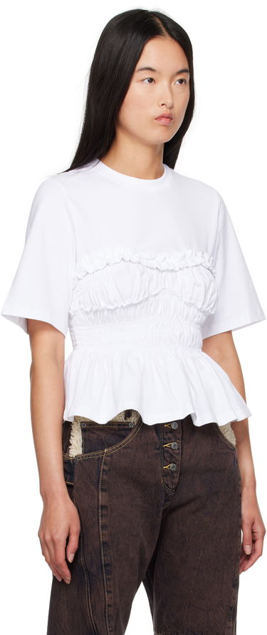 Tričko Cecilie Bahnsen Ruched Peplum T-Shirt Biela | 3.24RTW11026 VILDE T-SHIRT, 1