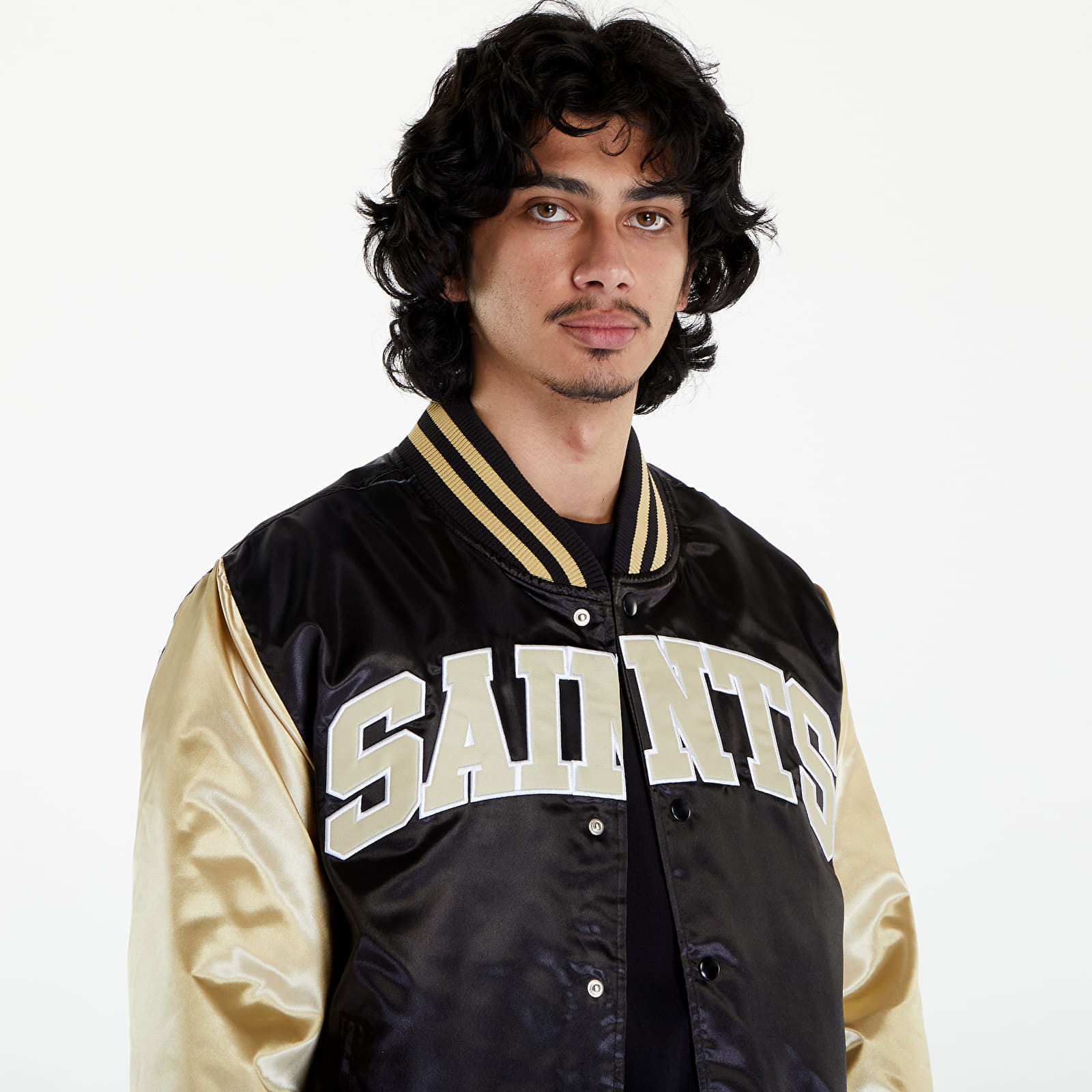 New Orleans Saints NFL Satin Bomber Jacket UNISEX Black/ Vegas Gold