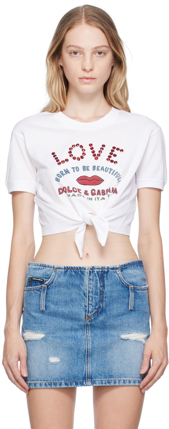 Crop Top Dolce & Gabbana White Cropped T-Shirt Biela | F8R48Z GDBT2, 0