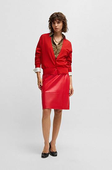 Sveter BOSS BOSS Virgin Wool V-Neck Cardigan Červená | 50530713, 1