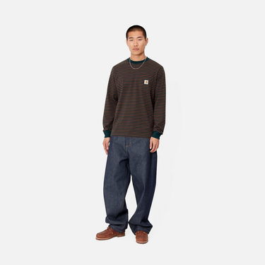 Košeľa Carhartt WIP Striped Long Sleeve T-Shirt With Chest Pocket Hnedá | I033817_7, 2