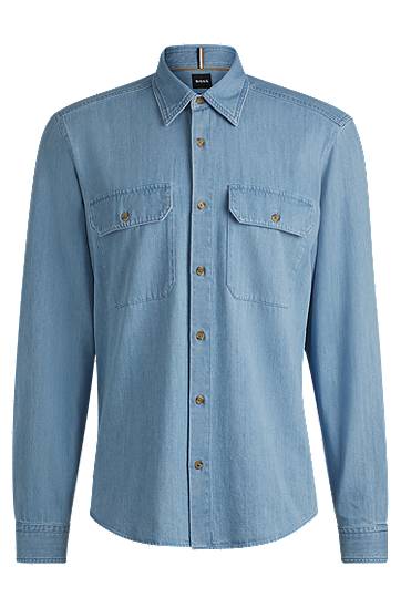Košeľa BOSS Regular-Fit Cotton Denim Shirt Modrá | 50527795, 0
