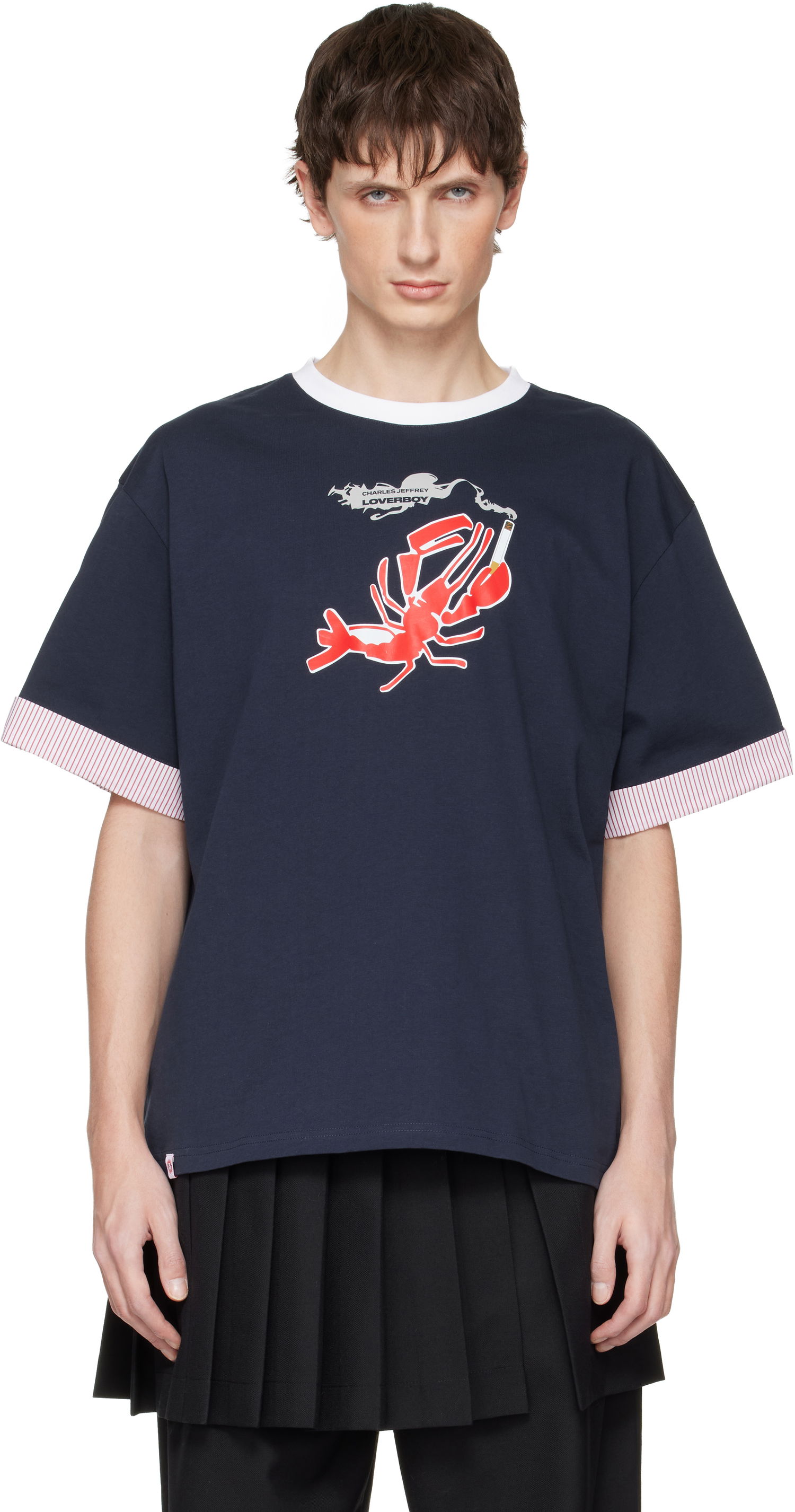 Tričko Charles Jeffrey Loverboy Charles Jeffrey LOVERBOY Turn Up Lobster Print T-shirt Navy | 052080502, 0