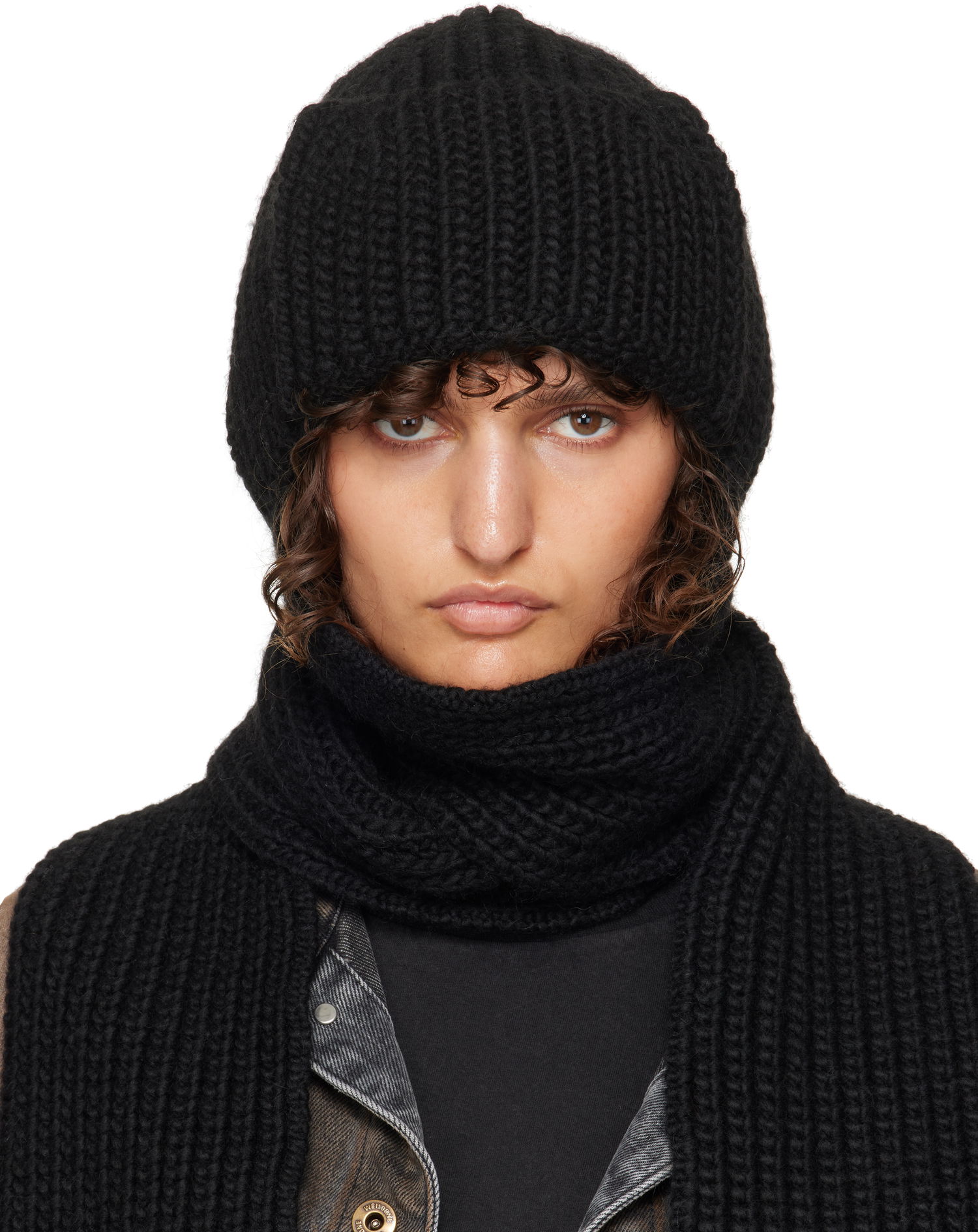 Kulicha We11done We11done Chunky Knit Muffler & Beanie Set Čierna | WD-KH3-24-642-U-BK, 0