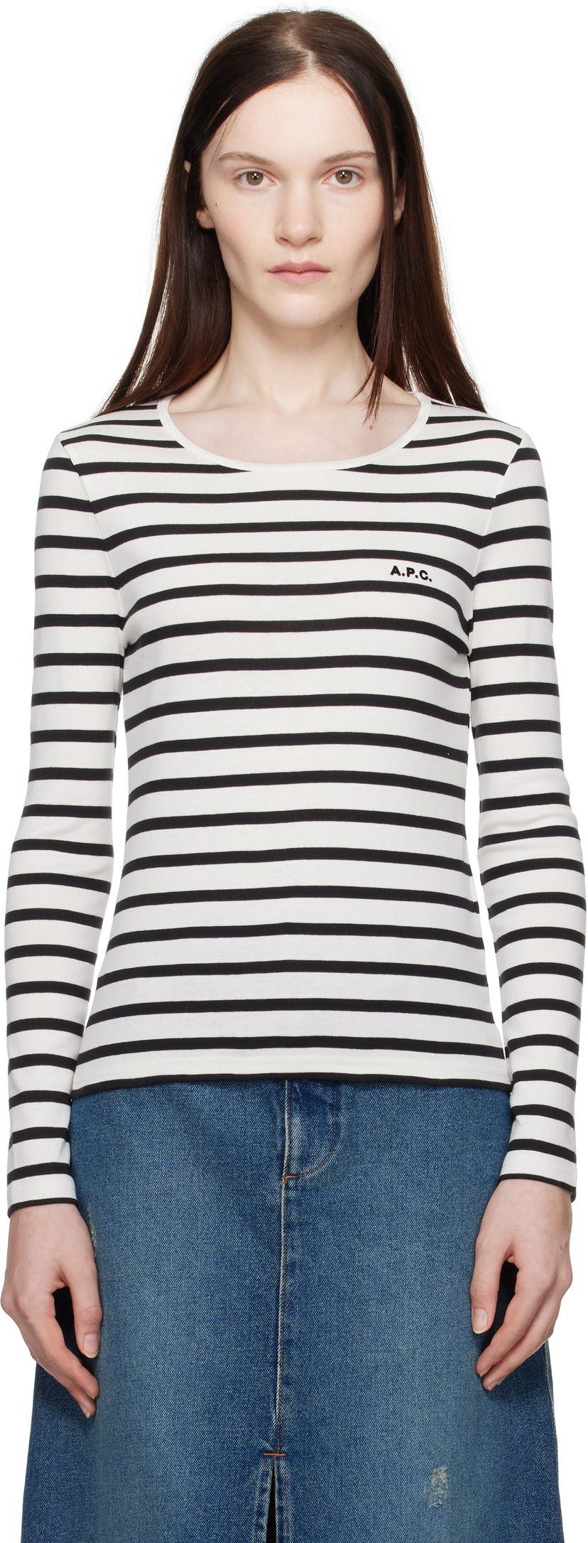 Tričko A.P.C. Striped Long Sleeve T-Shirt Biela | COHCA-F26373