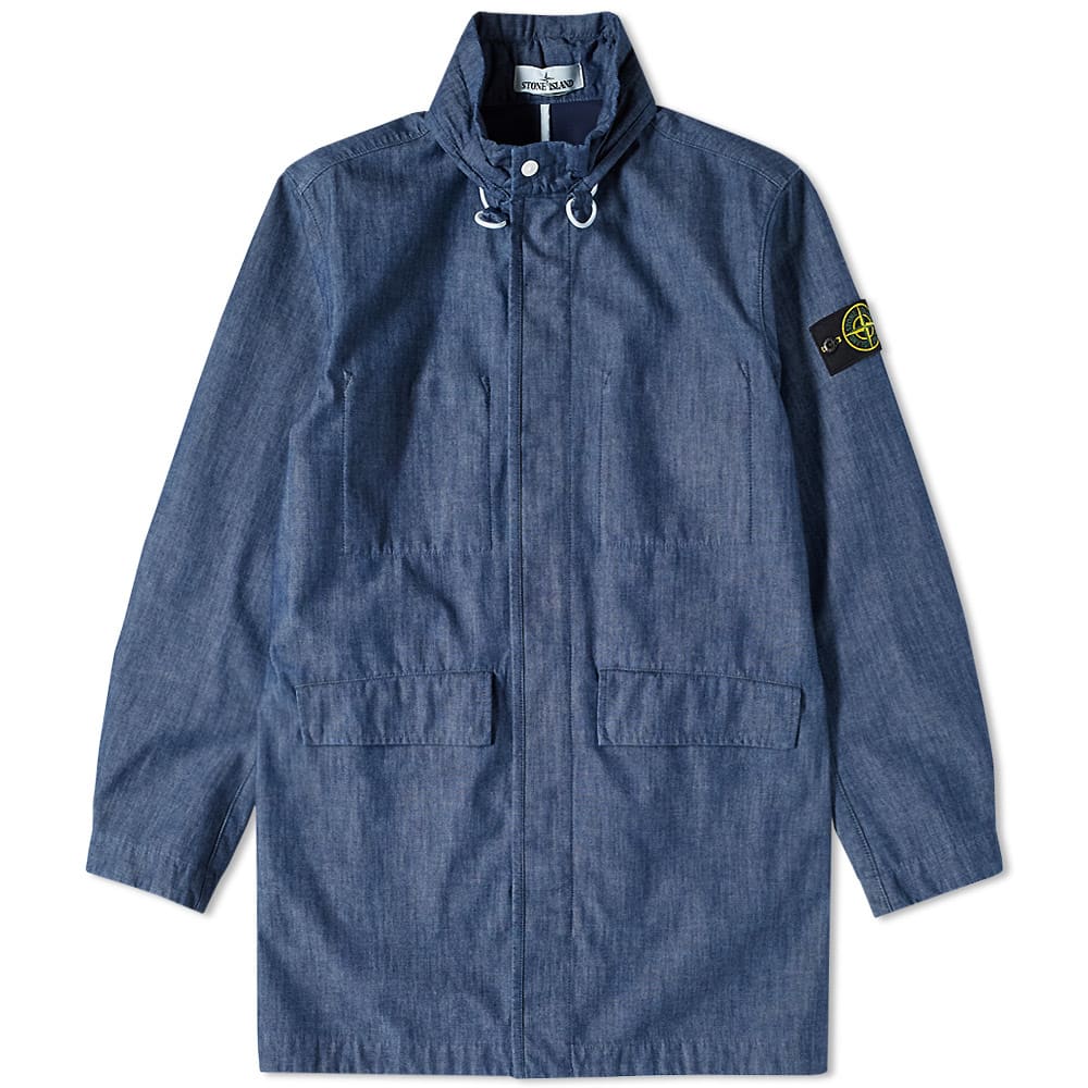 Kabáty Stone Island Chambray Trench Coat Navy | 741570647-WASH, 0