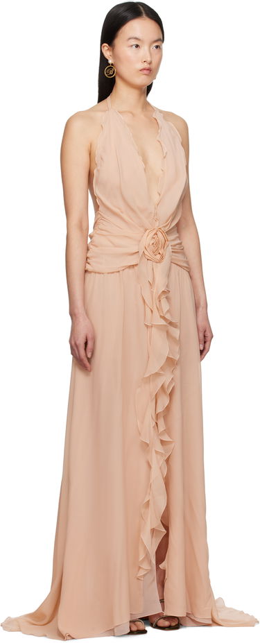 Šaty Blumarine Blumarine Georgette Maxi Dress with Ruffle Detail Béžová | P522A568A, 1