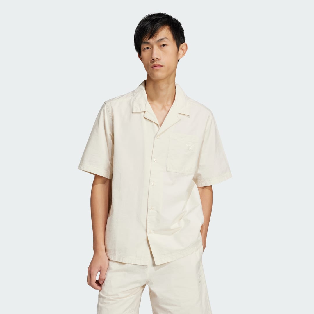 Košeľa adidas Performance Essentials Seersucker Short Sleeve Shirt Béžová | JD2456, 0