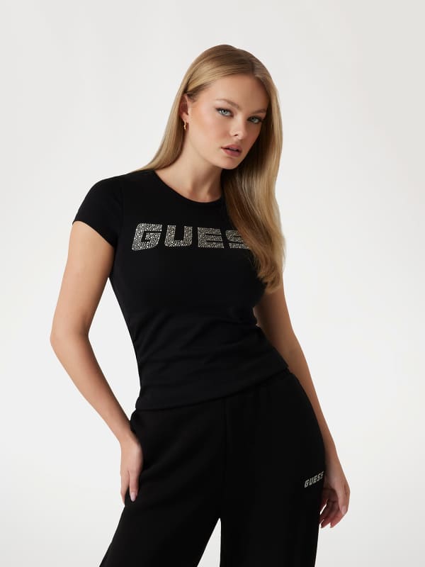 Tričko GUESS Rhinestones Logo T-Shirt Čierna | V4BI16KCIV1, 0
