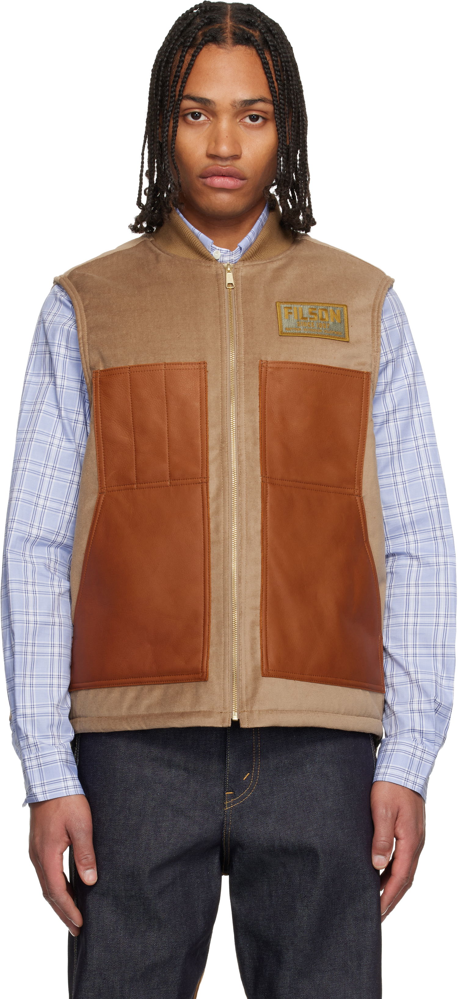 Vesta Junya Watanabe Filson Edition Faux-Suede Leather-Panel Vest Hnedá | WP-V002-051, 0