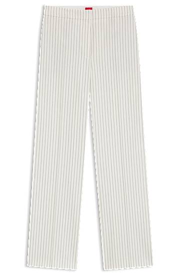 Nohavice BOSS Pinstripe Straight-Leg Suit Trousers Biela | 50537612, 0