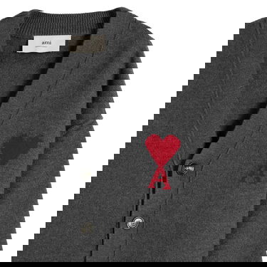 Sveter AMI Men's Felted Merino Wool Knit ADC Cardigan, Size Large Šedá | H25UKC367-018-084H25, 3