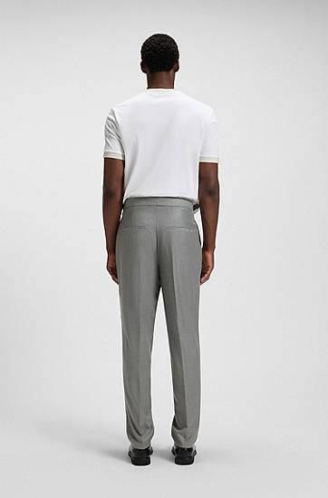 Nohavice BOSS Tapered-fit pleated trousers with side adjusters in melange virgin wool Šedá | 50551829, 1
