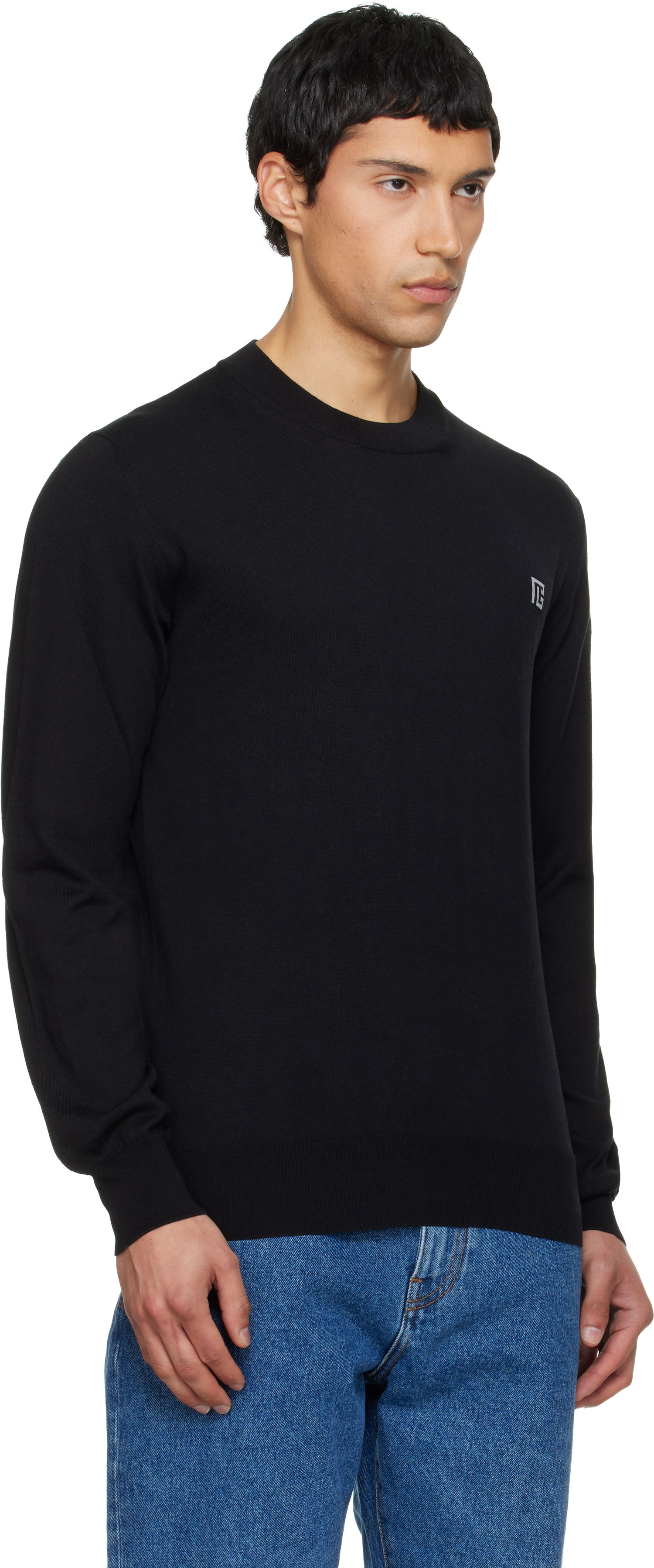 Sveter Balmain Fine Silk & Cotton Sweater Čierna | GH1KD000KJ53, 1