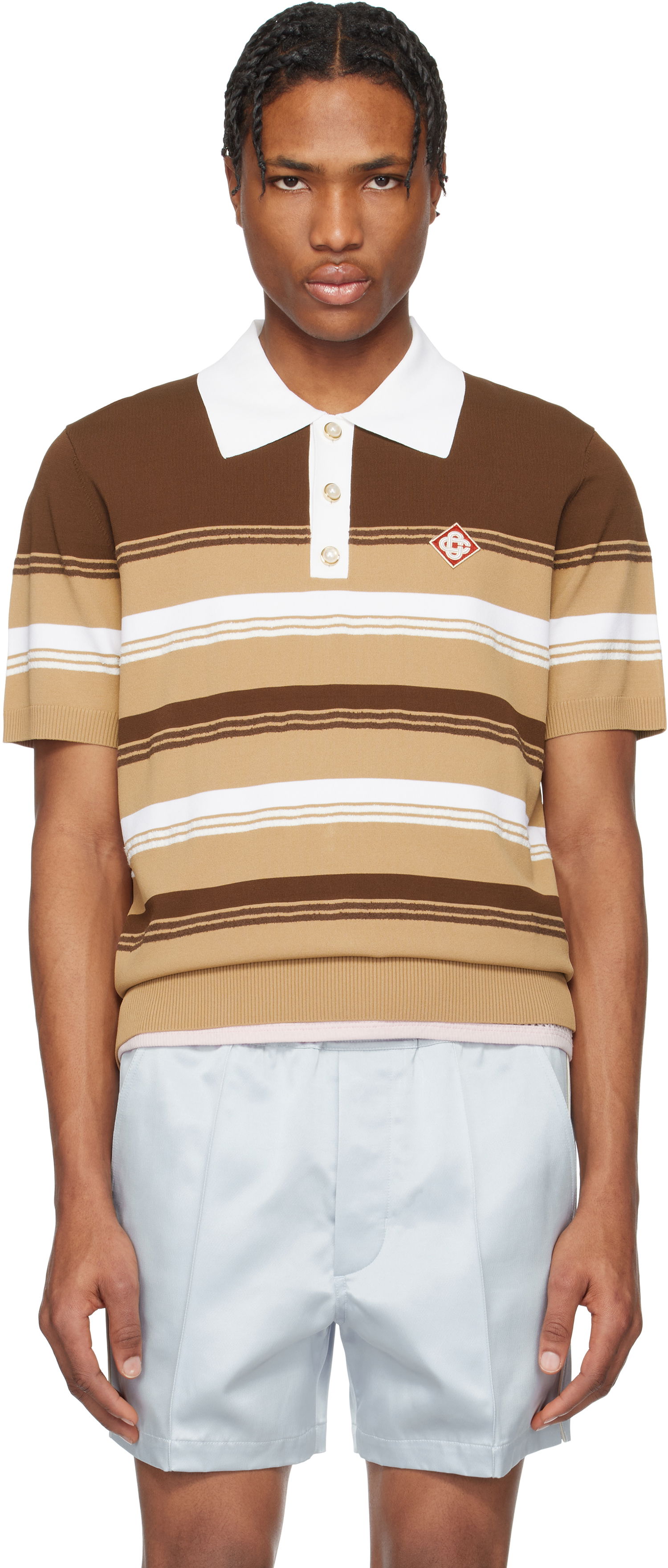 Polo tričko Casablanca Casablanca Stripe Knit Polo Hnedá | MS25-KW-907-01, 0