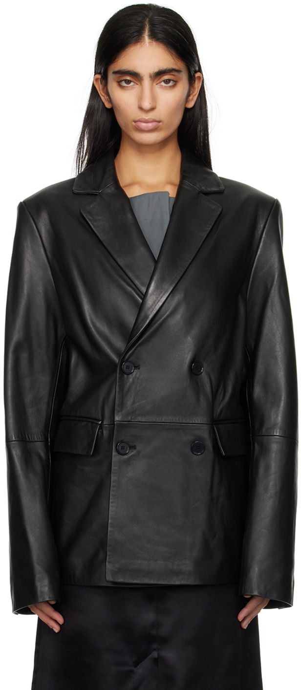Bunda Loulou de Saison Loulou de Saison Davao Double-Breasted Leather Jacket Čierna | DAVAO, 0