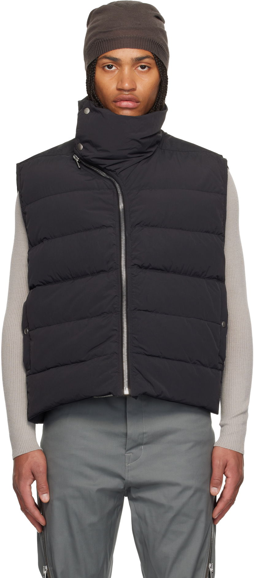 Vesta Rick Owens Concordians Flight High Neck Asymmetrical Zip Puffer Down Vest Čierna | RU02E1798 MTD1