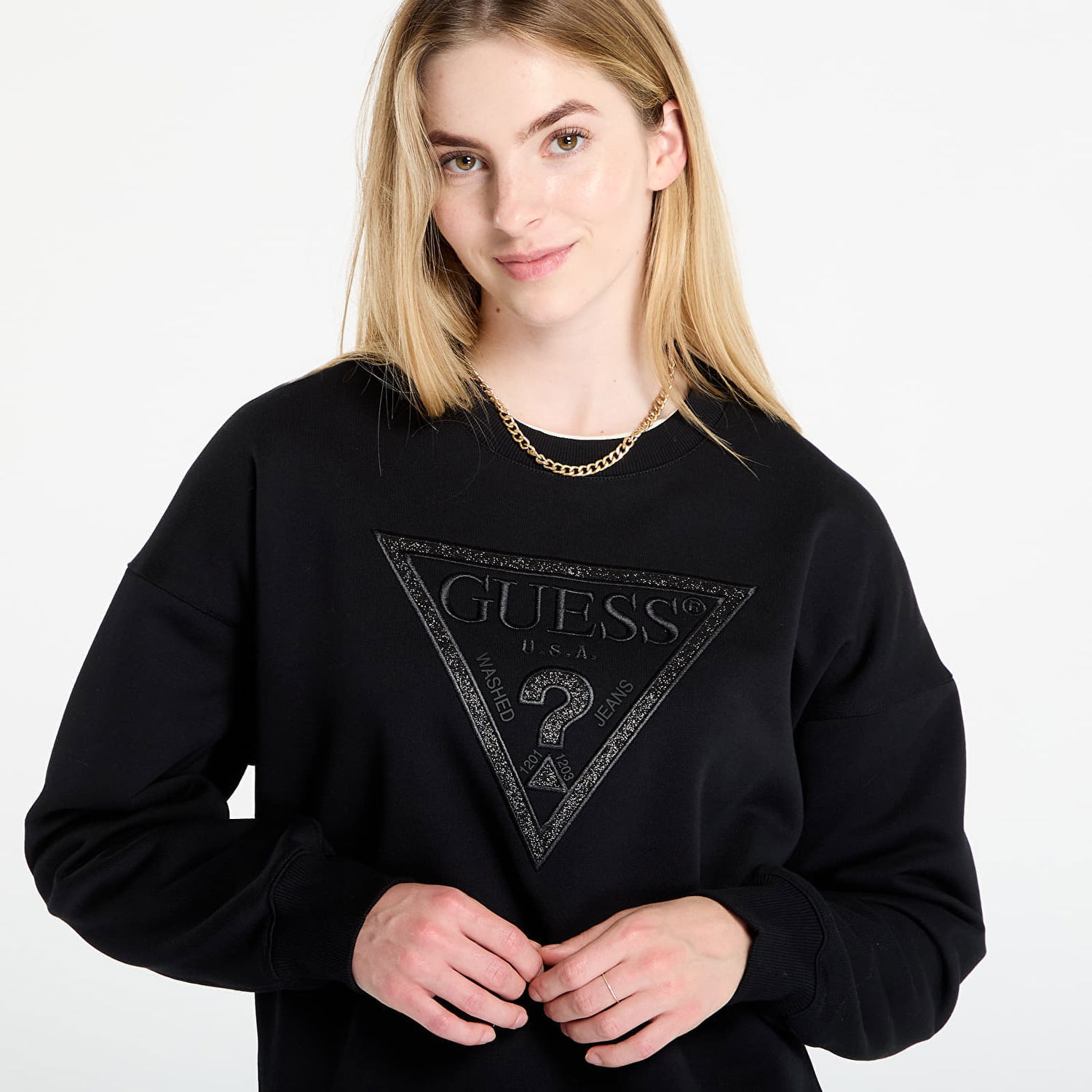 Mikina GUESS GUESS Triangle Glitter Sweatshirt Čierna | W5BQ11KC8I1-JBLK, 1