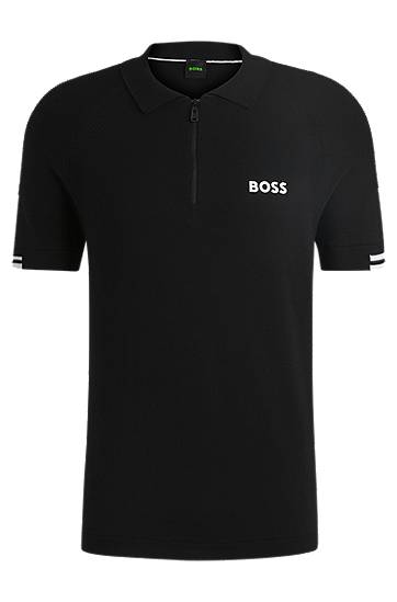 Polo tričko BOSS Slim-Fit Knit Polo with Moisture Management Čierna | 50537146, 0