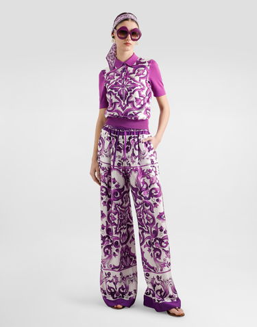 Polo tričko Dolce & Gabbana Dolce & Gabbana Women's Majolica Print Silk Polo Shirt Fialová | FXZ28TJBSJFI13TN, 1