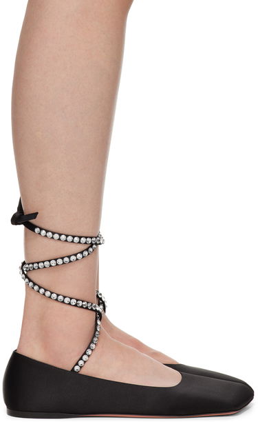 Doplnky Amina Muaddi Amina Muaddi Ane Lace Up Ballerina Flats Čierna | ANE LACE UP FLAT SATIN, 0