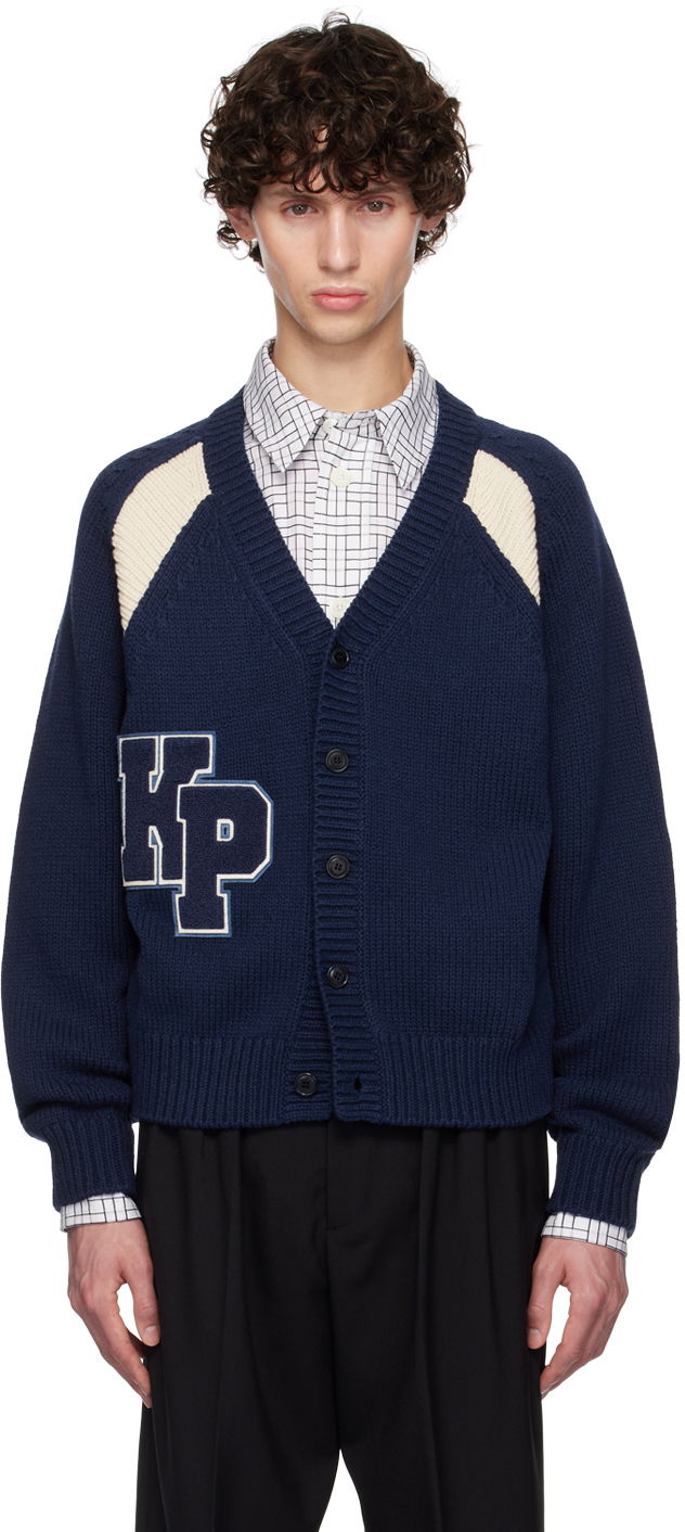 Navy Paris Logo Patch Cardigan