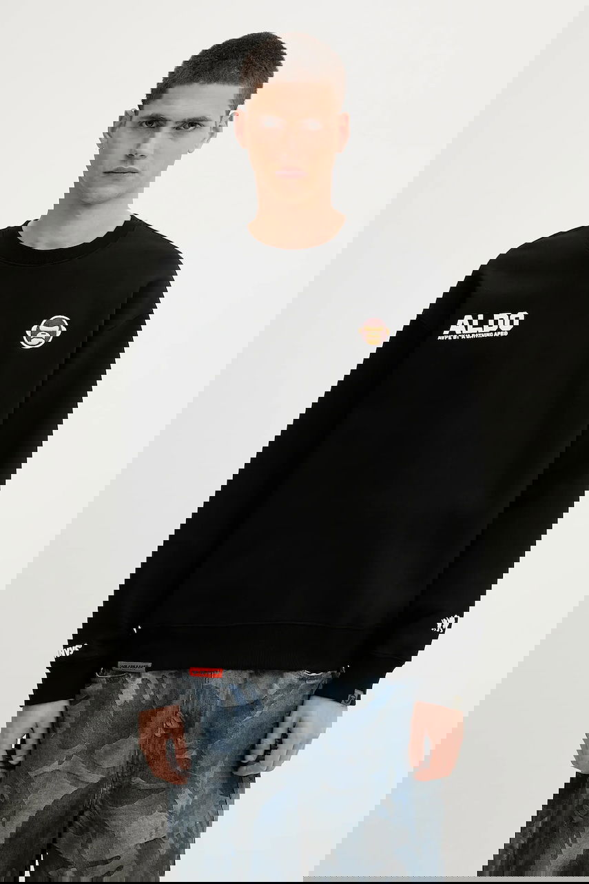 Mikina AAPE by A Bathing Ape Aaper Crew Neck Sweatshirt with graphic Čierna | AAPSWMB377XXN, 0