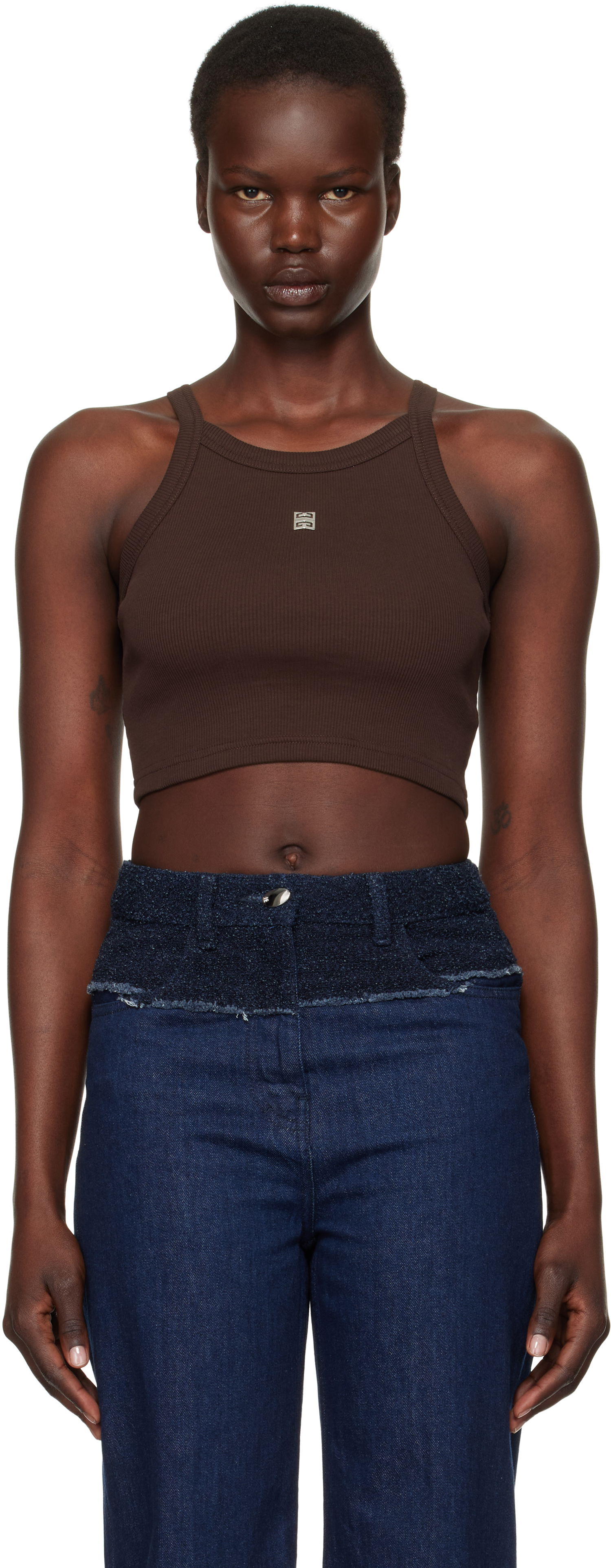 Tielko Givenchy Cropped Ribbed Tank Top Hnedá | BW70E63YHY224, 0