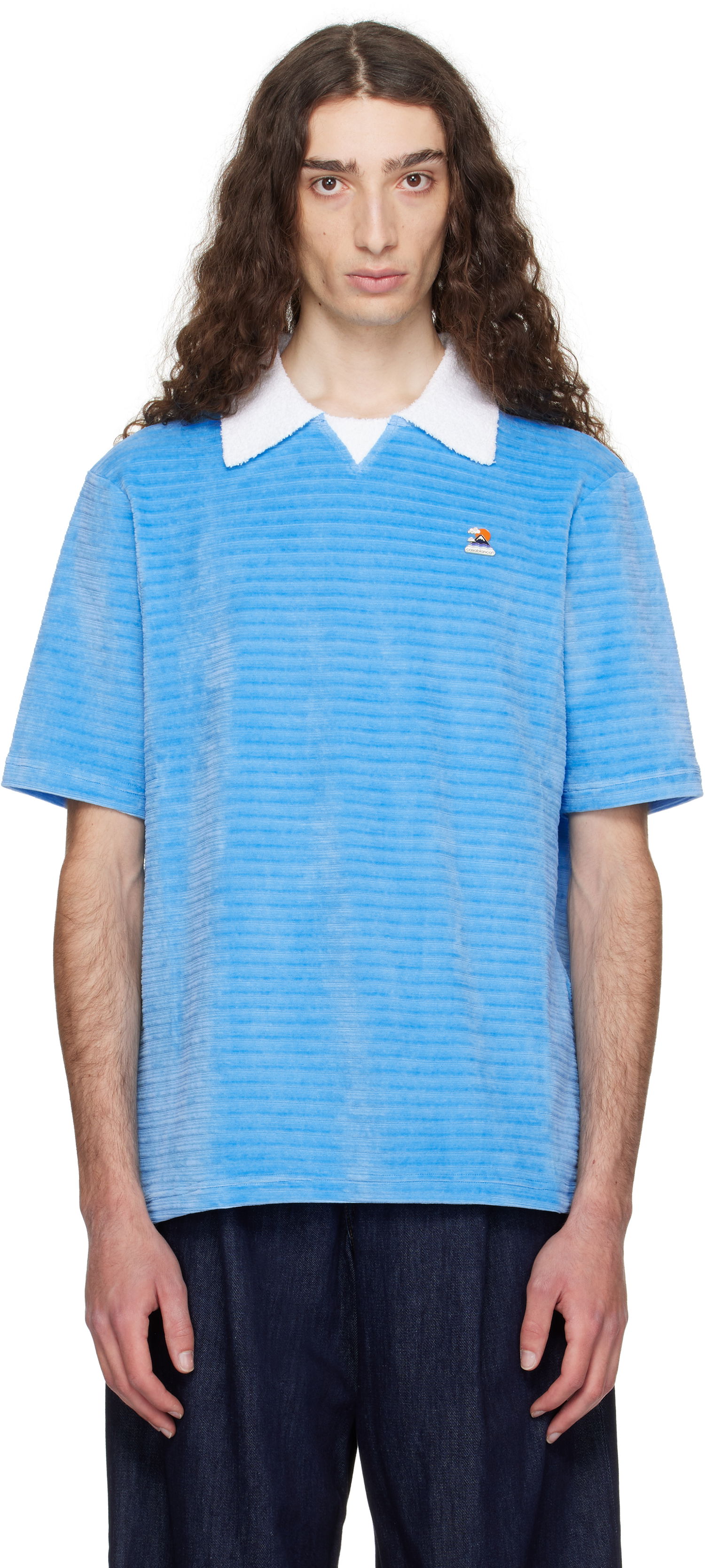 Polo tričko Casablanca Casablanca Velour Stripe Polo Modrá | MPF25-JTP-383-01, 0